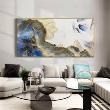 Gold Line Navy Blue Abstract Painting
