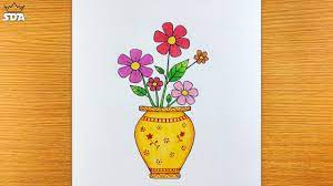 how to draw flowers with vase flower