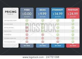 Pricing Table Design Vector Photo Free Trial Bigstock