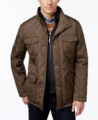 London Fog Mens Corduroy Trim Layered Quilted Jacket In