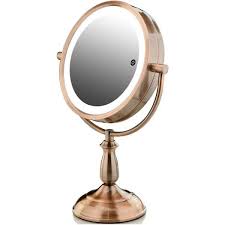 copper lighted tilting makeup mirror