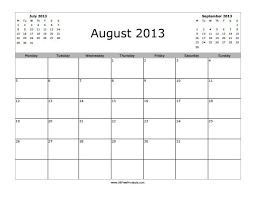 2013 August Calendar Template August 2013 Calendar Printable