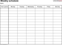 Color Pages Free Weekly Schedules For Word Blank Chart