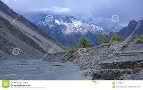 Green Poplar Trees With Small House On Hunza River Bank