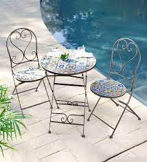 Shop for patio bistro set clearance online at target. Mosaic Tile 3 Piece Bistro Set With Folding Chairs And Table Plowhearth