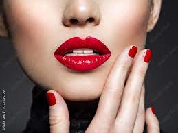 y female lips with red lipstick