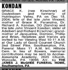 obituary for grace k kondan