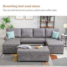 U Shaped Fabric Storage Sofa Bed