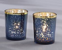 Navy Blue Gold Mercury Glass Tea Light