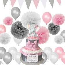 elephant diaper cake in pink and gray
