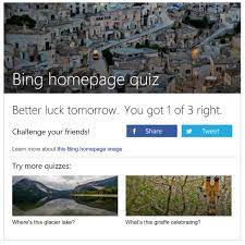 When we accessed news quiz for this week on bing, here are the quiz questions. Learn Earn And Have Fun With Three New Experiences On Bing Bing Search Blog