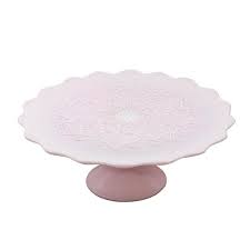 Cake Stand Pink Milk Glass W Relief