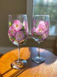 Hand Painted Wine Glasses Pink Spring