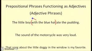Really, it's any short phrase that begins with a preposition, . Prepositional Phrases Functioning As Adjective