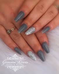 Black, silver & white nails with bling. Grey Silver Acrylic Nails Nailstyle House Of Nail Inspiration