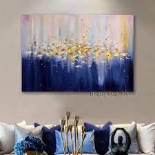 Large Abstract Golden Oil Painting Navy