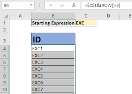 increment a value by row or column in excel