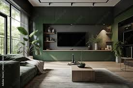 A Cozy And Luxurious Green Living Room