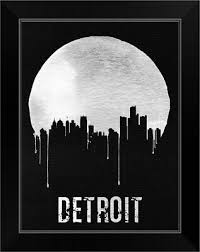 Detroit Skyline Black Black Framed Wall