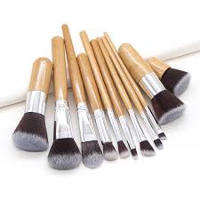 11 pcs bamboo makeup brush set with