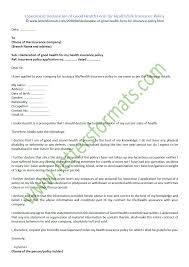 Declaration Of Good Health Form For Health Life Insurance Policy