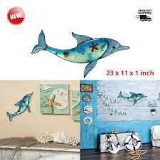 Metal Dolphin Wall Decor Hanging Glass