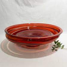Large Glass Bowl Red Town Country
