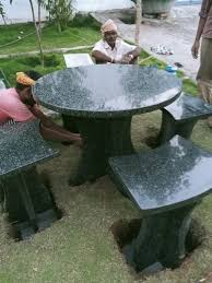 Round Granite Garden Dining Table 4 Seater