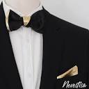 Gold and black satin tuxedo suit bow tie set