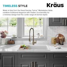 Kraus Kfdw1 33gwh 33 In Turino Fireclay Workstation Drop In Undermount Single Bowl Kitchen Sink Gloss White