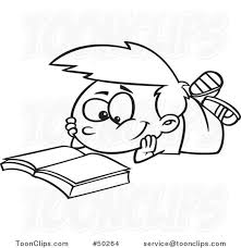 cartoon black and white boy reading a