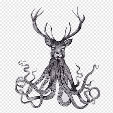 The easy flow of ink spurred her creativity and gave character to every line. Paper Drawing Pen Illustrator Illustration Hand Drawn Octopus Deer Antler Ink Animals Png Pngwing