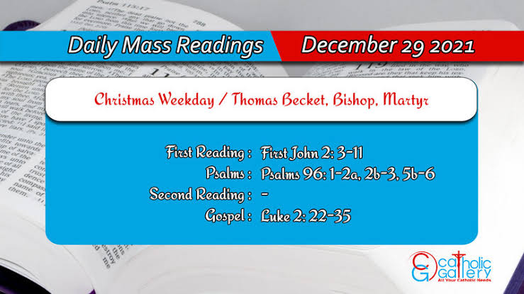 Catholic Daily Mass Readings for 29th December 2021 Wednesday