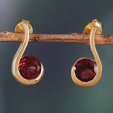 one carat natural garnet drop earrings