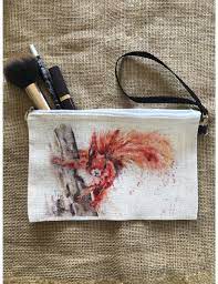 red squirrel linen cosmetic bag