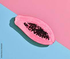Foto de Fresh Papaya tropical Fruit. Minimal. Bright pink Sweet Color. Flat  lay. Trendy fashion Style. Hot fashionable Summer Vibes. Orange papaya  fruit, Surreal. Detail, Pop Art do Stock | Adobe Stock