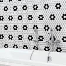 merola tile metro 1 in hex matte white with black dot 10 1 4 in x 11 7 8 in porcelain mosaic tile 8 6 sq ft case
