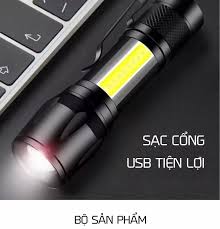 Đèn pin siêu sáng Đèn pin mini tích điện sạc USB bóng LED XPE COB có zoom  chống nước cầm tay chuyên dụng Lobi Store