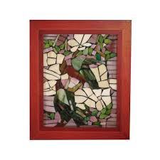 H Parrots Mosaic Art Glass Wall Panel