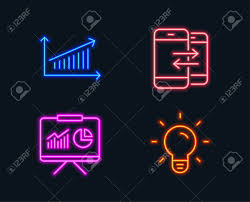 Neon Lights Set Of Presentation Chart And Phone Communication