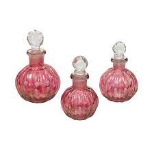 Set Of 3 Victorian Pink Cut Glass