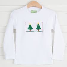 Christmas Tree Smocked Long Sleeve Shirt White Knit