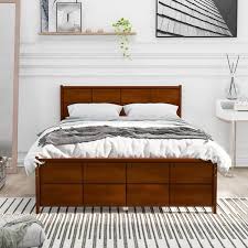 Aisword Medium Walnut Wood Platform Bed