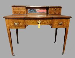 Round top contains three small drawers and one larger drawer, all lined. Pretty Rosewood Inlaid Ladies Writing Desk Antiques Atlas