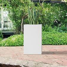 Plantara 20 In H Solid White Concrete Square Plant Pot Tall Flower Pot With Drainage Hole For Outdoor Garden