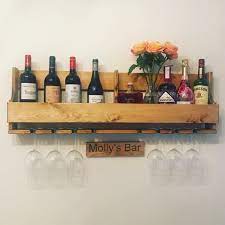Wall Mounted Wooden Wine Rack Glass