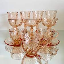 Vintage Pink Swirl Glassware Arcoroc Of