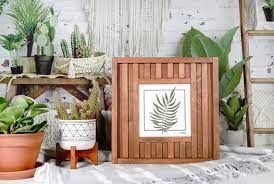 Fern Wood Sign Plant Wood Sign Garden Gift Idea Modern Boho Style Eclectic 15x15 Inches