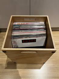 vinyl records wooden storage box