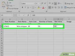 an inventory list in excel